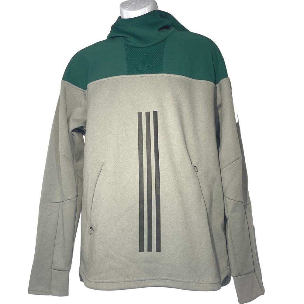 Adidas Athletics ID Amp Green Gray Hoodie Mens Size Medium 3 Stripe Pullover